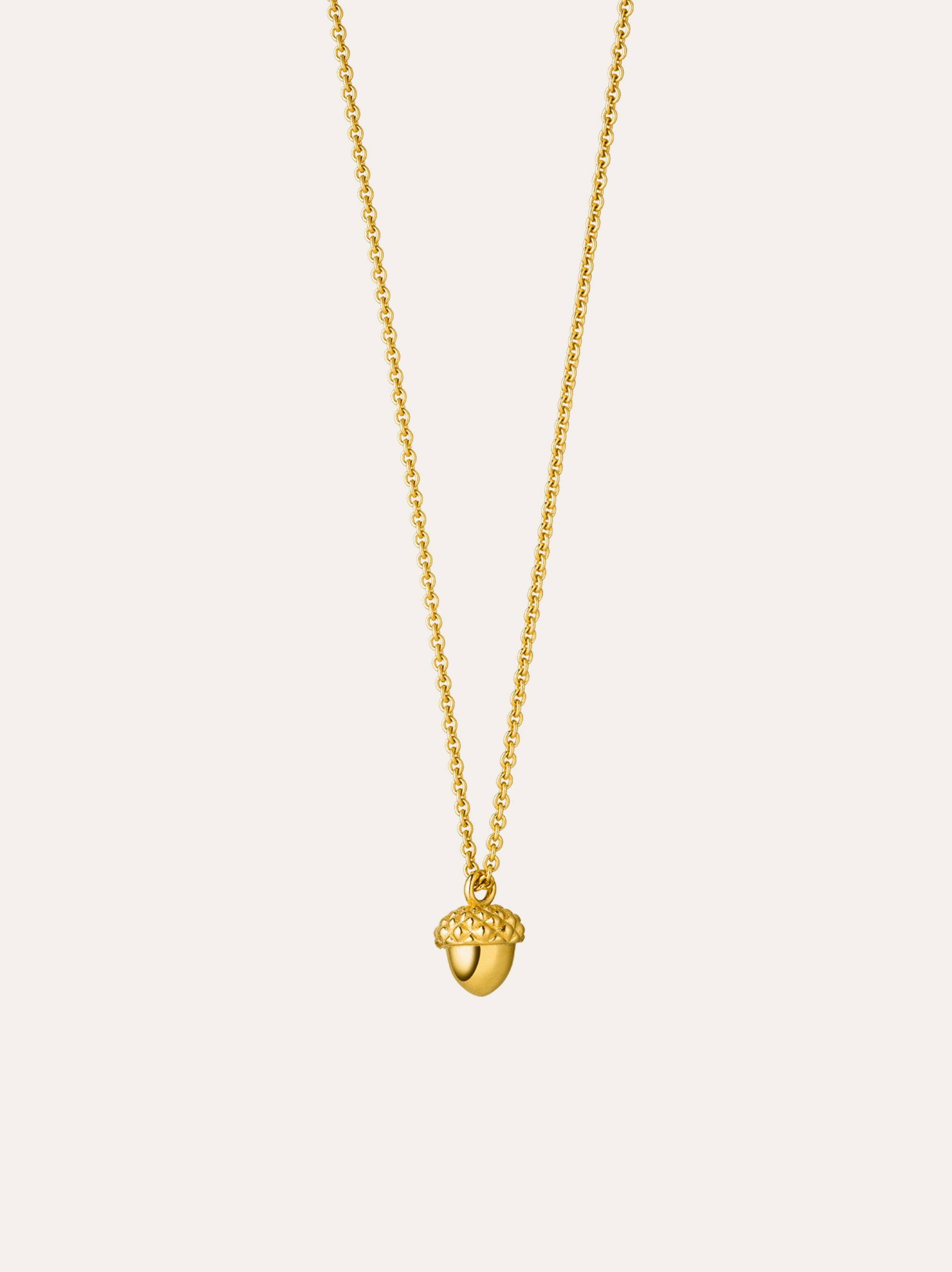 Idamari Acorn Charm Necklace: Sterling silver with 18ct gold plating, delicate acorn pendant on 45 cm chain, toggle clasp