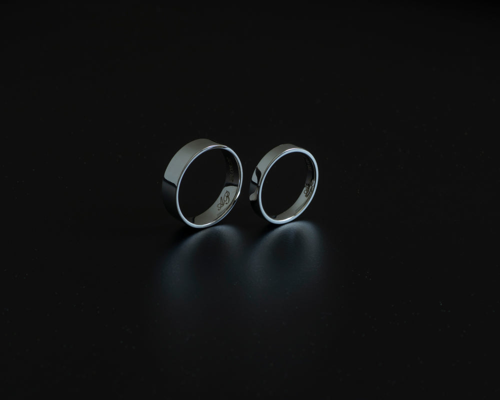 White gold wedding bands for A & P