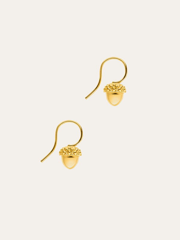 Idamari Acorn Drop Earrings: Sterling Silver with 18ct Gold Plating, Intricate Design, Radiant Finish. Lightweight and Elegant.